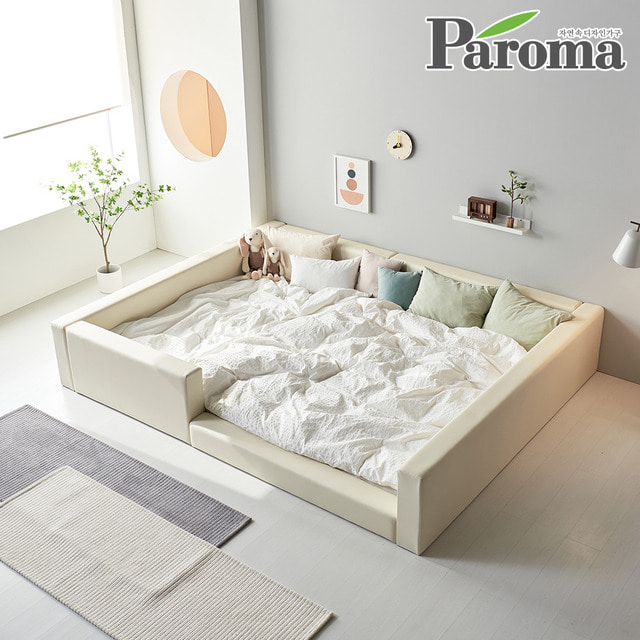 파로마-파로마 디어 낮은 저상형 패밀리 가족 침대 프레임 가죽 가드 E0 Q+Q