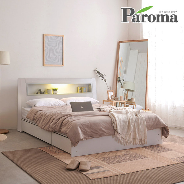 파로마-파로마 메리엘 LED 침대 기본형 3단서랍 퀸Q